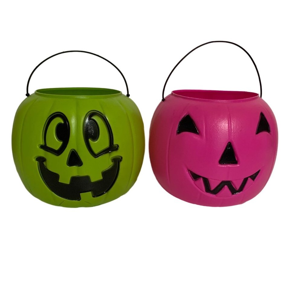 Vintage General Foam Plastics Halloween Buckets Set Of 2 Pink Green